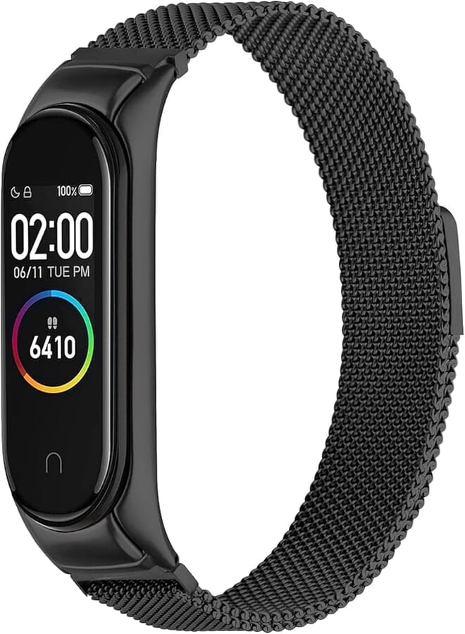 Mugust Stainless Steel Metal Magnet Strap Compatible With Xiaomi Mi Band 4/3, Replacement Bracelet for Mi Smart Band 4, Women Men (Black), Classic